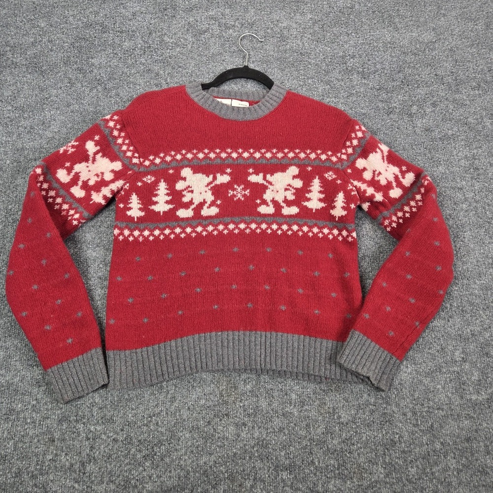 Disney Sweater Womens Medium Red Mickey Mouse Christmas Fair Isle Ugly Wool